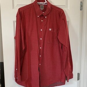 Cinch Red Patterned Men's Dress Shirt . 100% Cotton. Long sleeves. Ranching. EUC